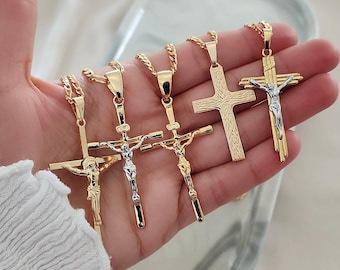 18k Gold Cross Necklace, Gold Cross Necklace, Men Waterproof Necklace, Gold Cross Pendant Christian Jewelry, Gift For Him Gift For Boyfriend