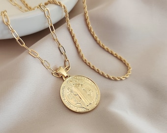18K Gold Filled Medallion Necklace: Dainty Coin Jewelry