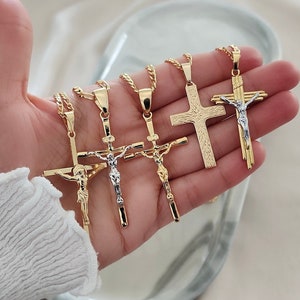 18k Gold Cross Necklace, Gold Cross Necklace, Men Waterproof Necklace, Gold Cross Pendant Christian Jewelry, Gift For Him Gift For Boyfriend