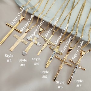 18k Gold Cross Necklace, Gold Cross Necklace, Men Waterproof Necklace, Gold Cross Pendant Christian Jewelry, Gift For Him Gift For Boyfriend