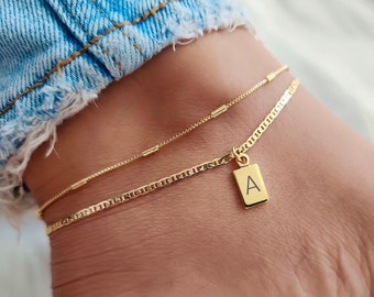 Gold Anklet for Women, (2) Custom Ankle Bracelets, Personalized Anklet Chain, Anklet, Birthday Gift, Girlfriend Gift