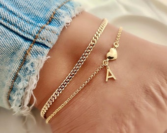 Gold Anklet for Women, (2) Custom Ankle Bracelets, Personalized Anklet Chain, Anklet, Birthday Gift, Girlfriend Gift