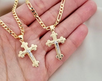 18k Gold Cross Necklace, Gold Cross Necklace, Men Waterproof Necklace, Gold Cross Pendant Christian Jewelry, Gift For Him Gift For Boyfriend