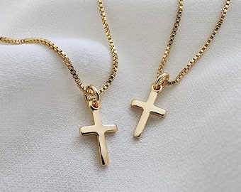 Children's Cross Necklace, Gold Kids Dainty Cross Necklace, Baptism Gift for Her, Christening Gift, Toddler Baby Girl Cross