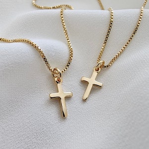 Children's Cross Necklace, Gold Kids Dainty Cross Necklace, Baptism Gift for Her, Christening Gift, Toddler Baby Girl Cross