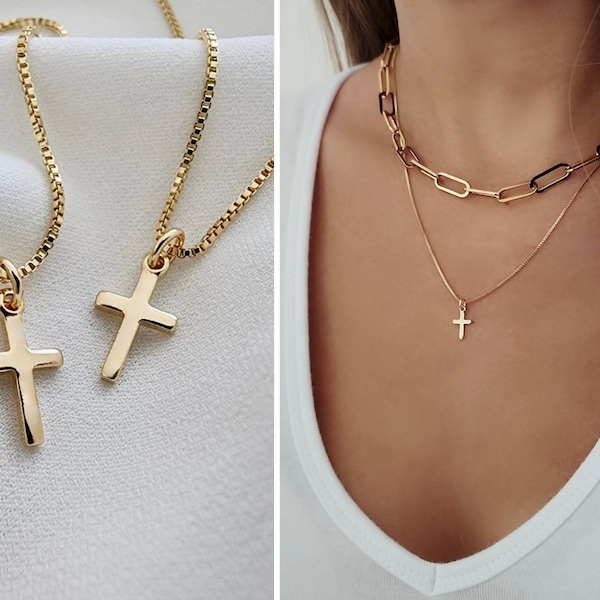 Cross Necklace / Tiny Cross Necklace / Mini Cross Necklace / 18k Gold Filled Cross / Dainty Cross Necklace / Gift For her / Small Cross