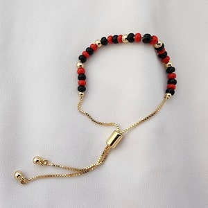 Azabache Bracelet, Initial Bracelet, Adjustable Bracelet, Gold Azabache Bracelet, Pulsera De Azabache, Women Bracelet, Pulsera de Azabache