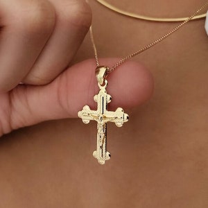 Cross Necklace, Gold Cross Necklace, Women Waterproof Necklace, Gold Cross Pendant Christian Jewelry, Gift For Her Girlfriend, 18k Gold Fill