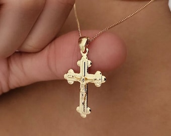 Women 18k Gold Filled Crucifix Necklace, Gift for Her, Religious Necklace