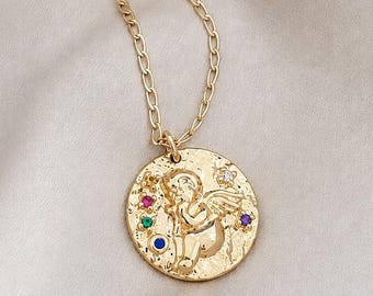 Guardian Angel pendant Necklace, 18k Gold Filled, Jewelry Gift for Her