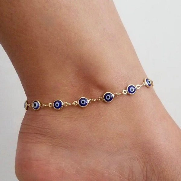 Evil Eye Anklet Bracelet, 18k Gold Evil Eye Anklet Bracelet, Trendy Anklet Bracelet, Evil Eye Anklet, Summer Evil Eye Anklet