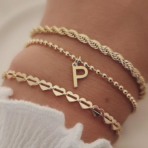 18k Gold Filled Bracelet Set: Custom Initial, Dainty Layering Chains
