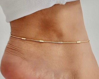 18k Gold Anklet, (10" length) Anklet With Chain, Gold Anklet, Gold Anklet Bracelet, Gold Ankle Bracelet, Dainty Gold Anklet, Anklets For Wom
