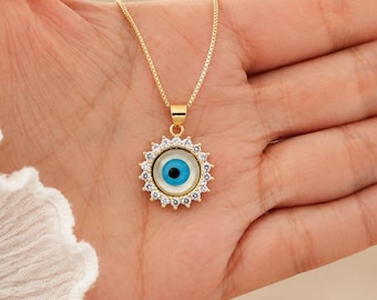 Gold Evil Eye Necklace: 18k Gold Filled Protection Jewelry