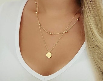 上品な重ね付けネックレス2点セット、女性用ゴールドネックレス 