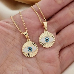 Gold Filled Evil Eye Medallion Necklace: Trendy Protection Jewelry