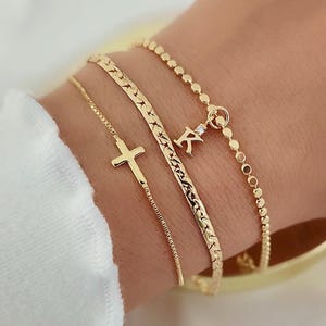 Cross Bracelet SET of 3, Initial Jewelry Gift for Women in 18k Gold Filled