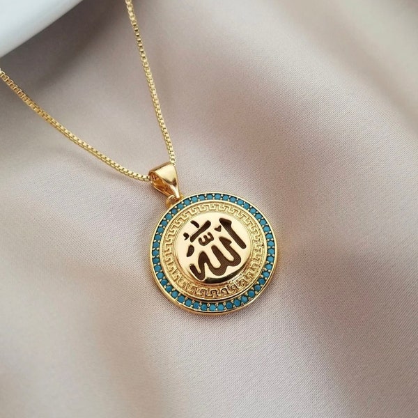 Collier Allah en or 18 carats - Collier Allah en or délicat - Art islamique - Cadeau de calligraphie arabe - Collier religieux - Ayatul Kursi