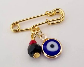 18k Gold Filled Azabache Baby Pin: Evil Eye Protection Charm