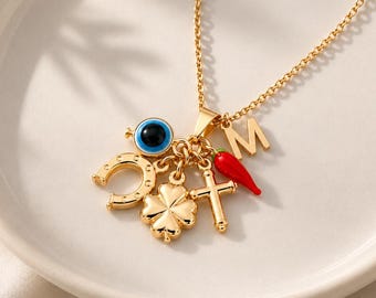Evil Eye Charm Necklace, Protection Gift, Lucky Jewelry for Her