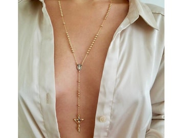 Long 18k Gold Rosary necklace