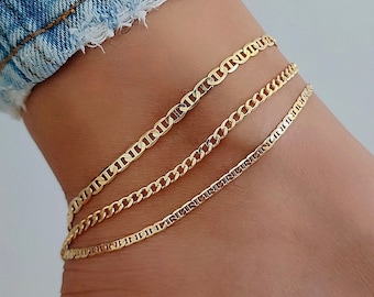 18k Gold Fußkettchen, Fußkettchen mit Kette, Gold Fußkettchen, Gold Fußkettchen Armband, Gold Fußkettchen, zierliches Gold Fußkettchen, Fußkettchen für Frauen