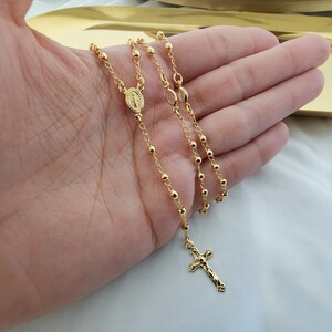 Cross Rosary Necklace / 18k Gold Rosary Bead Necklace / Rosary Bead Necklace / Cross Necklace / Virgin Mary Necklace / Virgin Mary Medallion image 4