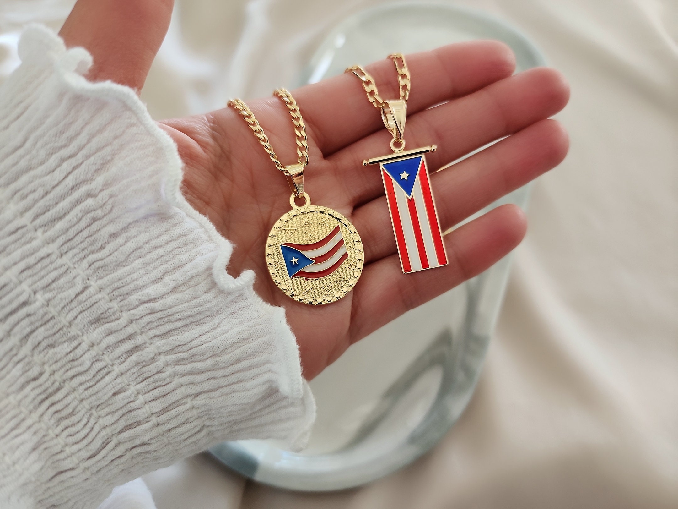Heart Shaped Puerto Rico Map & Flag Pendant Necklace - Gold Color Stainless Steel Jewelry, Gift For Puerto Ricans - View #8