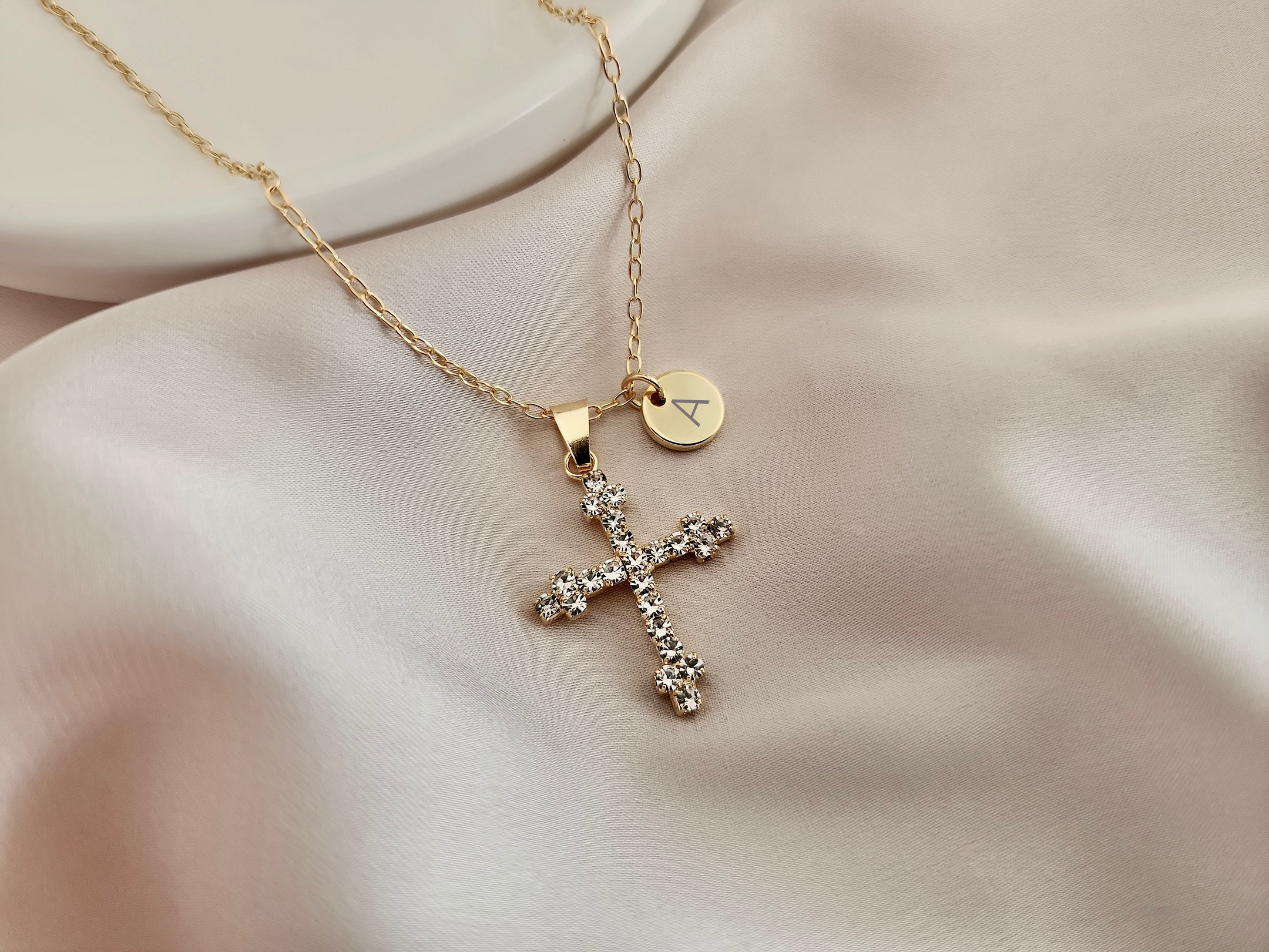 HZMAN Collana con croce in oro 18 carati, collana placcata in oro