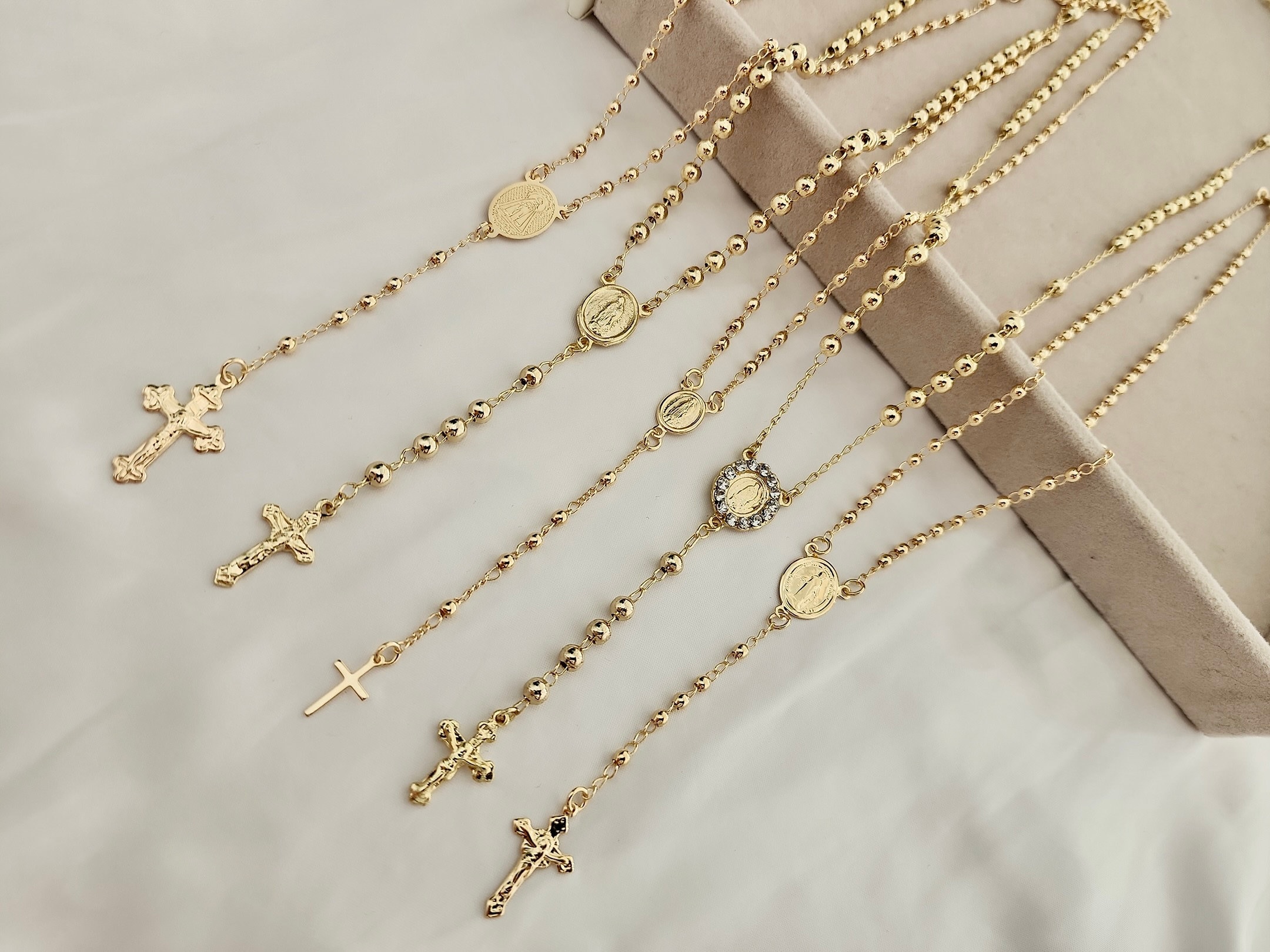 18k Gold Filled Rosary Necklace, Gold Cross Necklace for Layering, Custom Rosary Jewelry, Personalized Religious Gift, Dainty Necklace