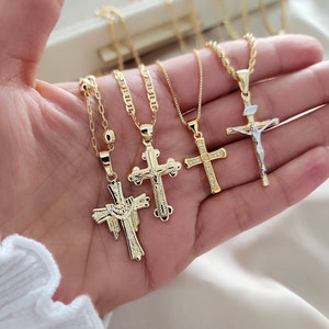18k Gold Cross Necklace, Cross Necklace, Christian Gifts, Minimalist Necklace, Baptism necklace, Christmas Gift, Women Gift