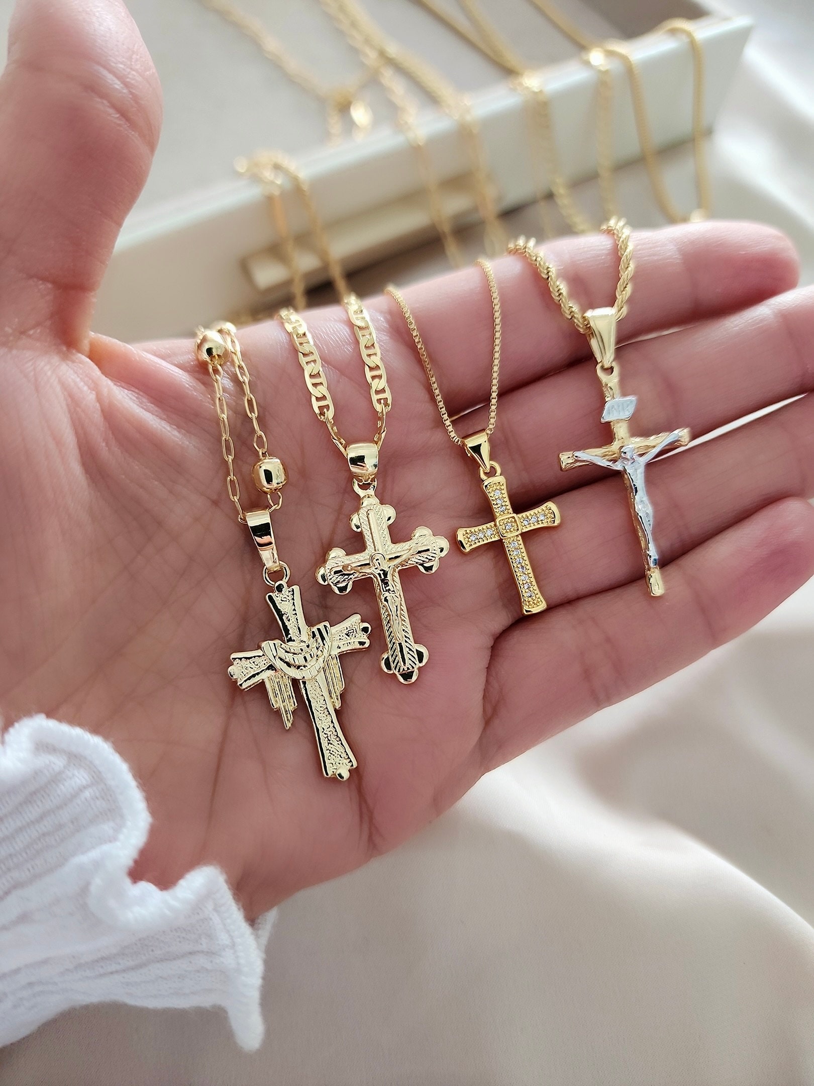 18k Gold Cross Necklace, Gold Cross Necklace, Men WATERPROOF Necklace, Gold Cross Pendant Christian Jewelry, Gift For Him Gift For Boyfriend