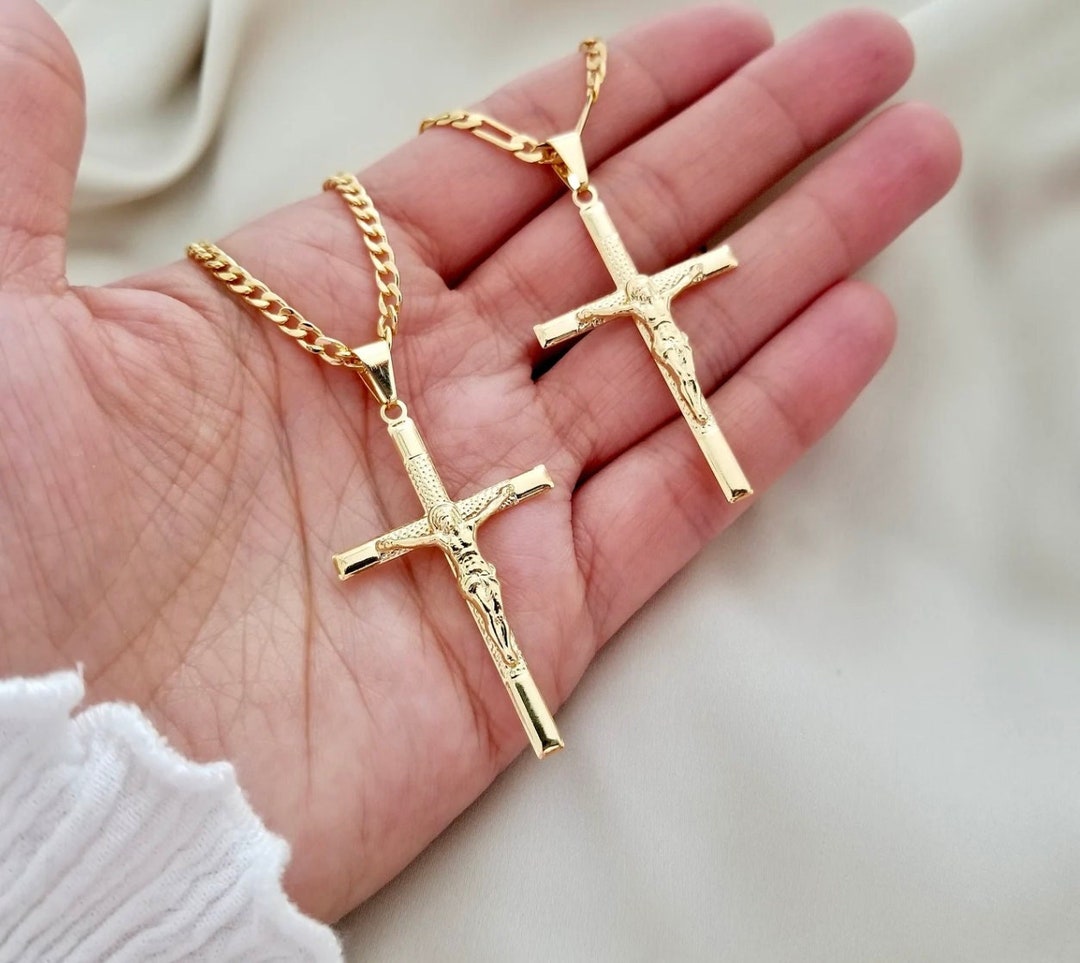 Gold Crucifix Necklace for Men, 18k Gold Filled, Men