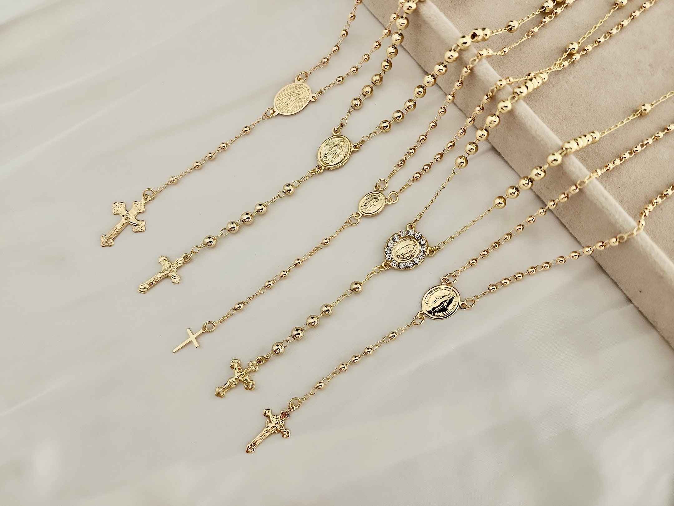 18k Gold Filled Rosary Necklace, Gold Cross Necklace for Layering, Custom Rosary Jewelry, Personalized Religious Gift, Dainty Necklace