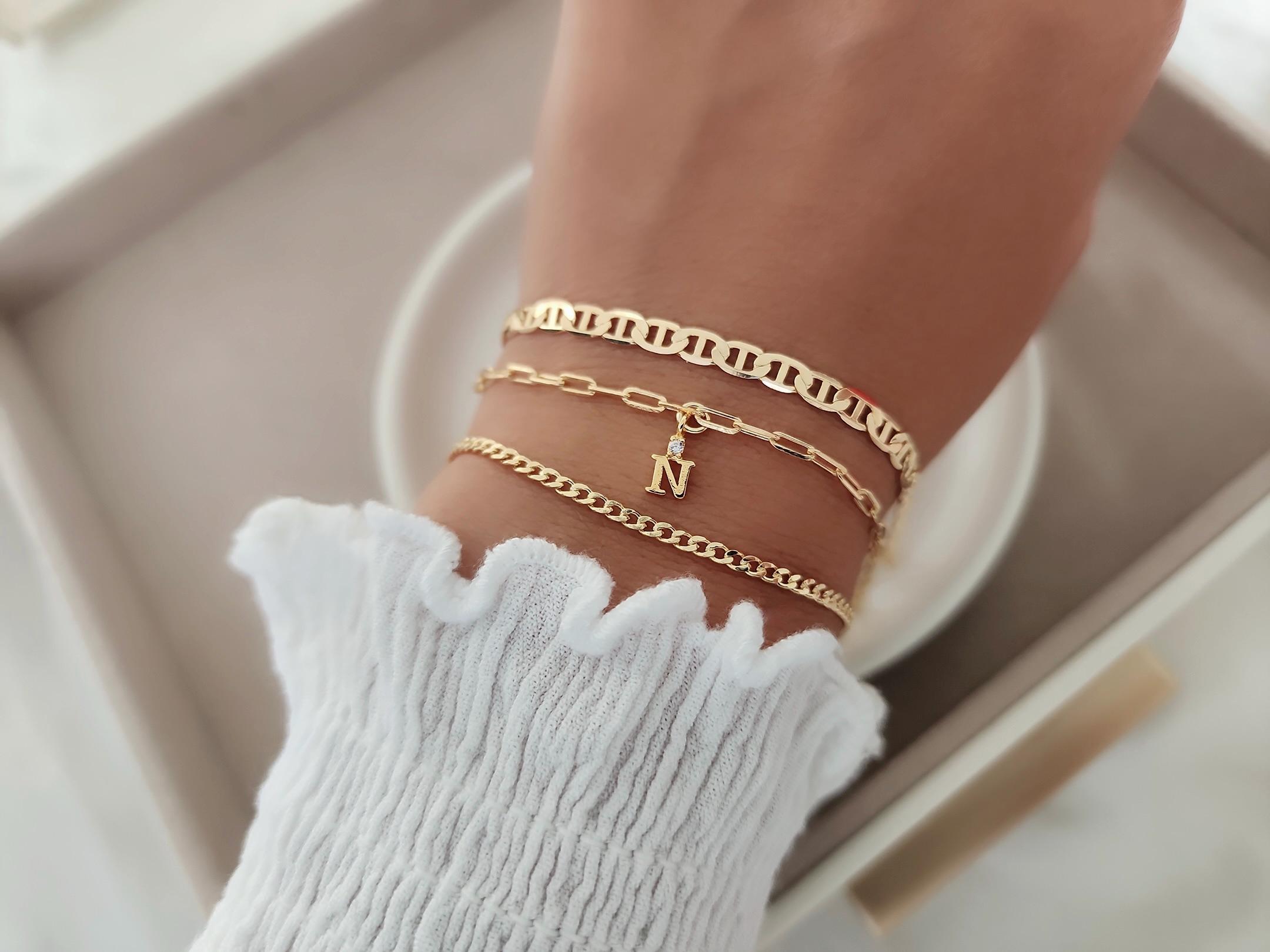 Bracciale Con Lettera Iniziale Personalizzato Per Donna – Placcato Oro 18k, Catena Regolabile, Regalo In Scatola
