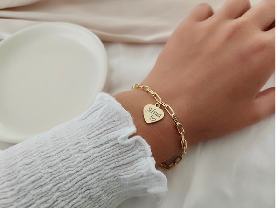 Bracciale Con Perline E Iniziale Personalizzata Placcato Oro 14k | Gioiello Regolabile Per Ragazze E Donna In Oro O Argento