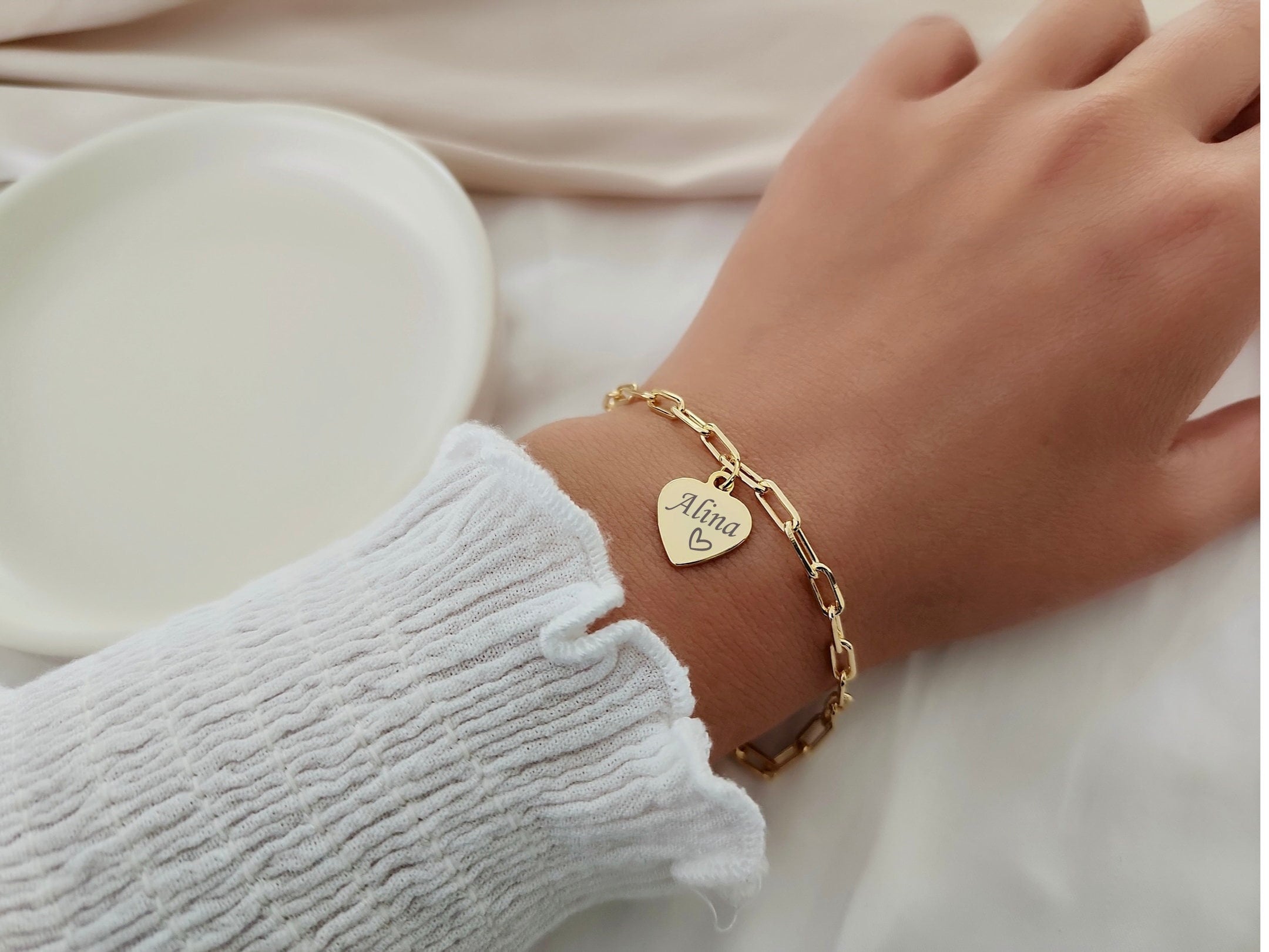 Mesovor Bracciale a Maglie Infinity in Oro/Argento da Donna, Bracciale a Cuore Regolabile con Ciondolo Placcato in Oro 18 Carati, Regalo per le Amiche Della Mamma (Argento