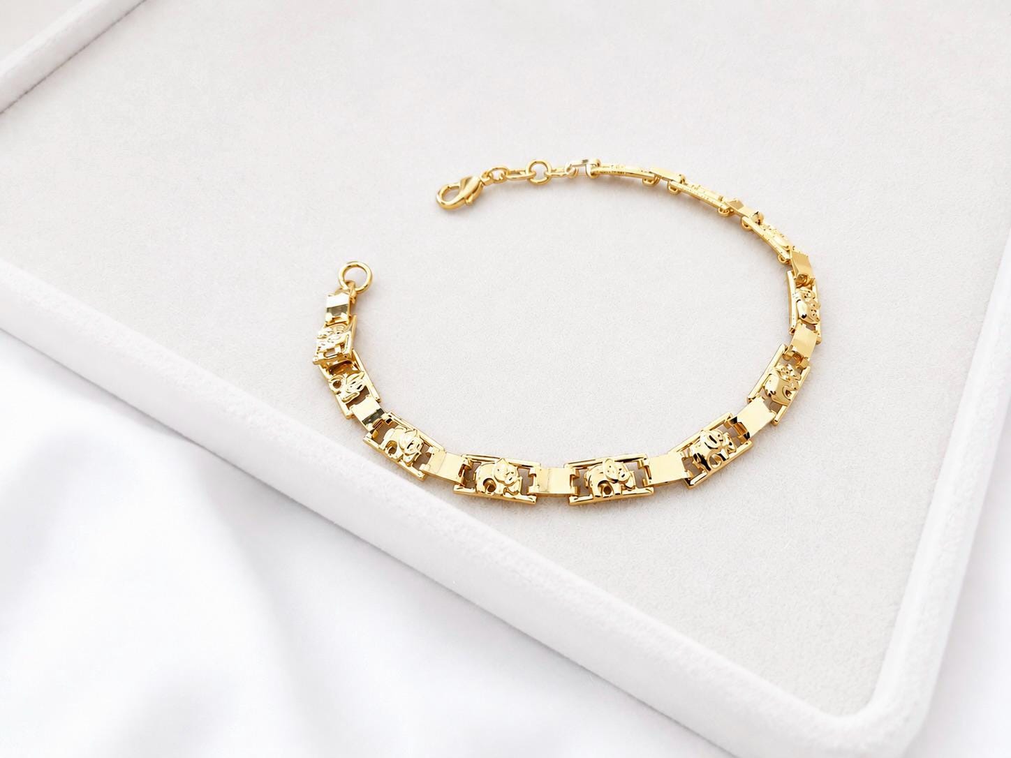 Elephant 18k Gold Filled Bracelet: Custom Initial, Lucky Bracelet Gift