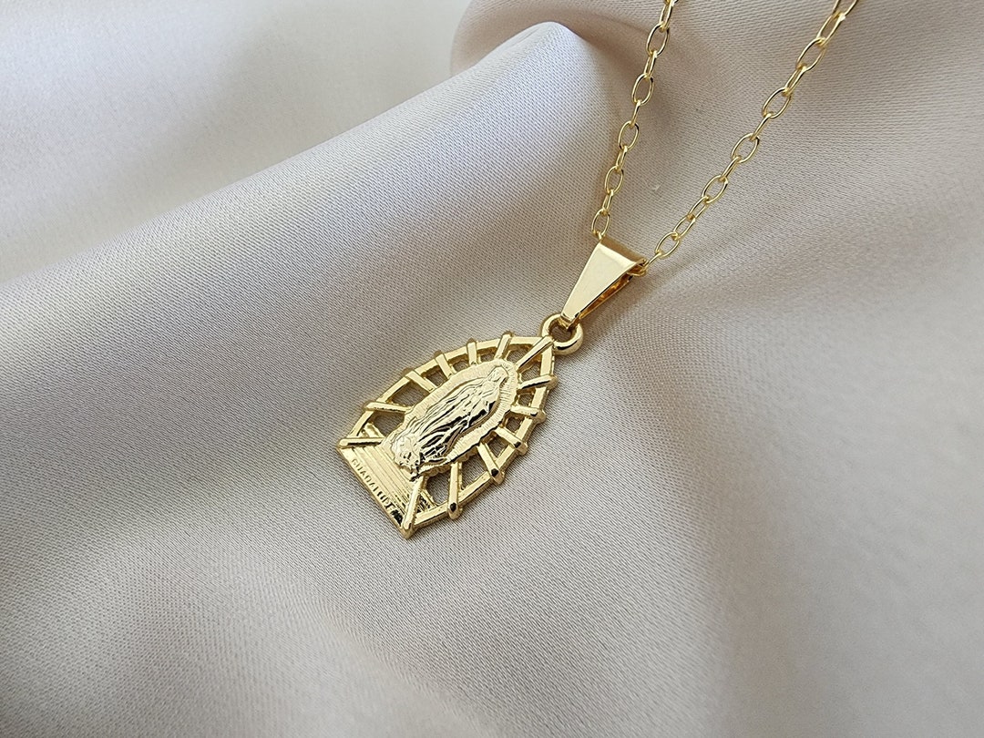 Virgin Mary Necklace Gold Religious Necklace Baptism Necklace Virgin