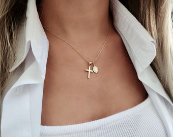 Collana con ciondolo a forma di croce della Vergine Maria in argento sterling 925, croce in legno rustico testurizzato, gioiello con simbolo religioso, pezzo di fede - Italia