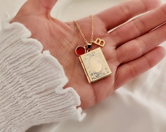 Birthstone Book Locket Necklace for Mom • Gift for Her • Book Personalized Birth Month Necklace • Women Jewelry • Birthday Gift