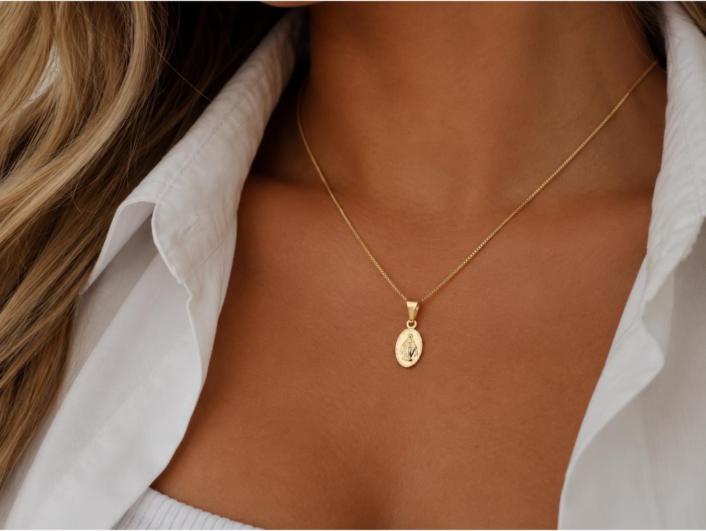 Dainty 18k Gold Filled Virgin Mary Necklace: Miraculous Medal Pendant ...