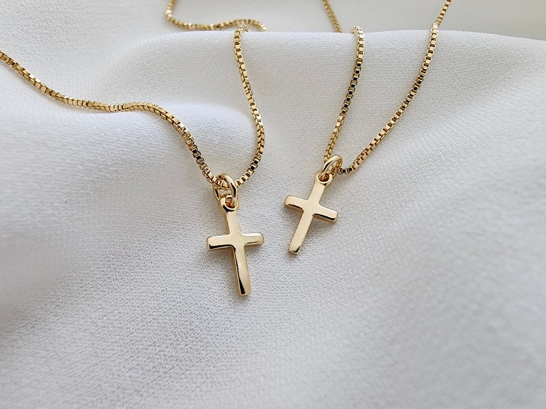 Children's Cross Necklace, Gold Kids Dainty Cross Necklace, Baptism