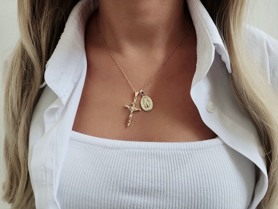 Dainty Virgin Mary Necklace: 18k Gold Filled Religious Jewelry