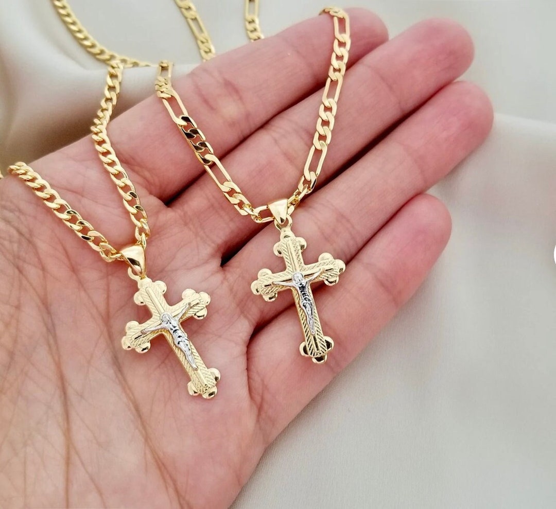 Cross for Men Necklace Cuban Chain Necklace for Man Figaro Gold Cross
