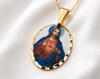 Jesus Halskette, Sacred Heart, 18k Gold Filled Schmuck für Frauen Geschenk