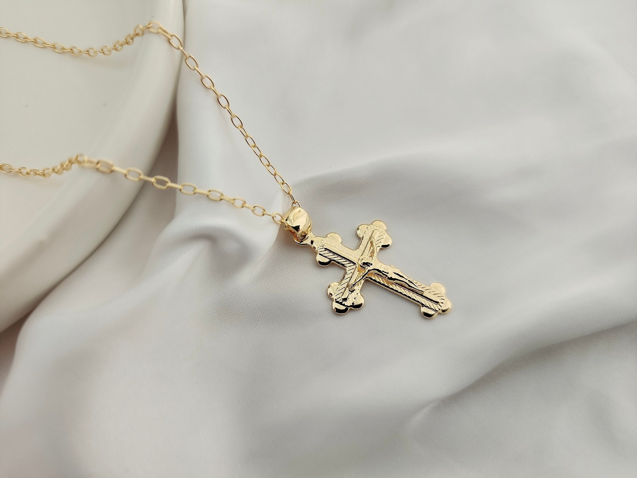 Hshenjhu Collana Croce, Crocifisso Collana Acciaio Inox, Croce Collane Girocollo per Uomo Donna, Collanina Cattolico Pendente per Regali di Pasqua Il Giorno del Ringraziamento, Argento