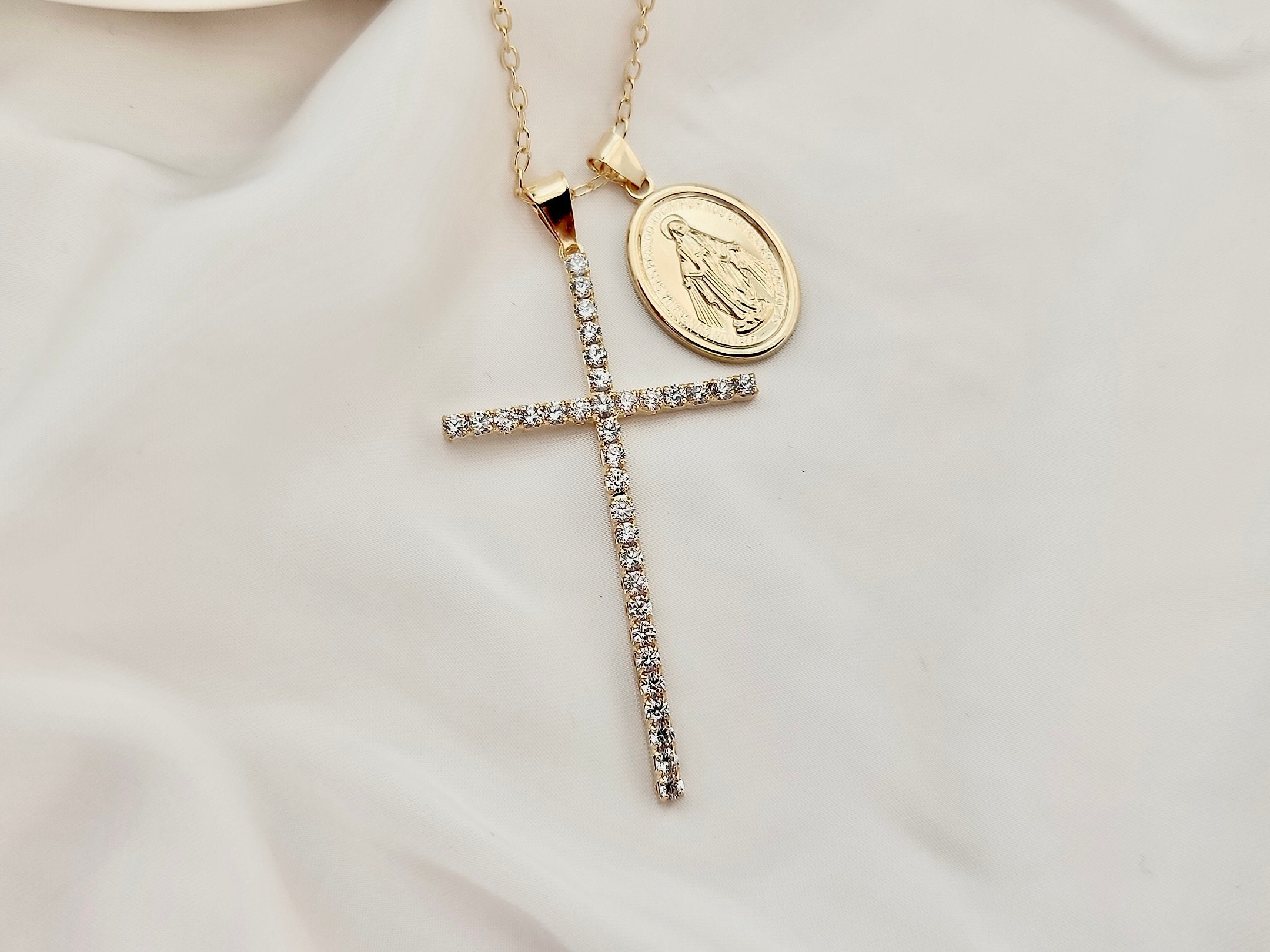 Collana Con Iniziale Della Speranza - Ciondolo A Croce Religiosa In Acciaio Inox Oro Con Zirconia Cubica - Regalo Cristiano - 2