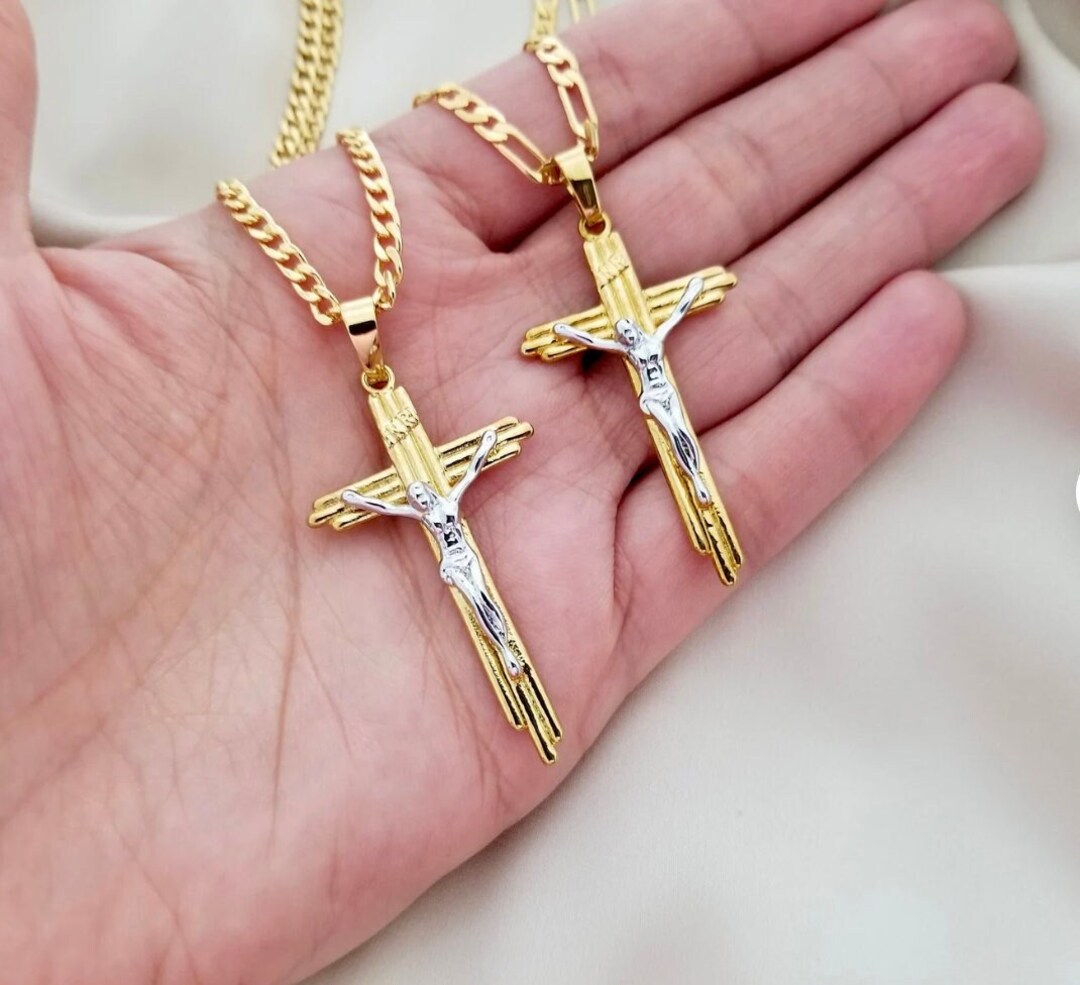 Cross for Men Necklace Cuban Chain Necklace for Man Figaro Gold Cross