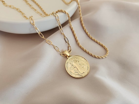 18K Gold Filled Medallion Necklace: Dainty Coin Jewelry